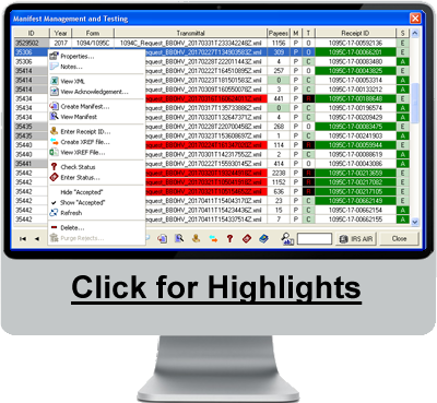 The manifest management module manages all electronic submissions to IRS AIR.